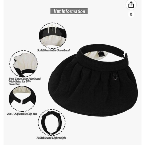 Ladies women summer sun visor beach hat Brand New Black - Picture 2 of 6